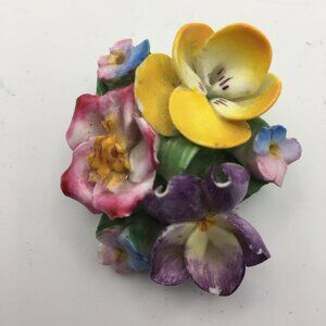 Vtg Coalport Spring Flowers Brooch Fine Bone China Made In England Porcelain Pin